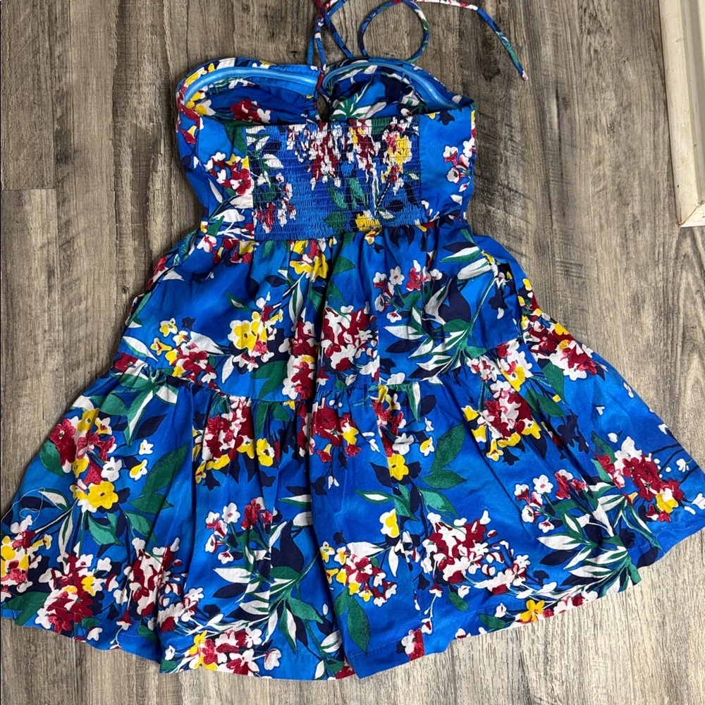 Anthropologie Emily Halter Tiered Mini Dress Blue Floral XS Summer Resortwear - Picture 5 of 7